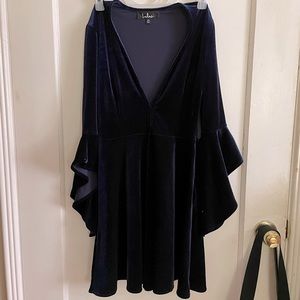 Lulus Bell Sleeve Blue Velvet Dress
